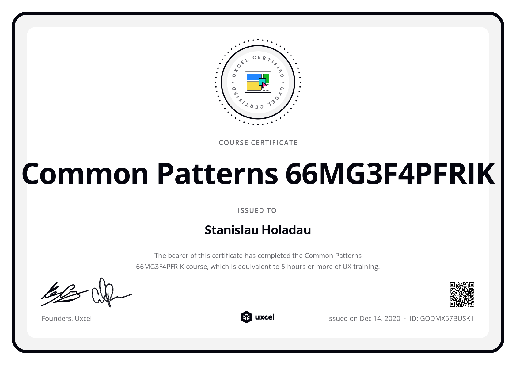 Stanislau Holadau's certificate